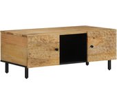 vidaXL Mesa de centro de madera maciza mango 100x54x40 cm Negro, Natural, Mesita de Salón o Comedor o Auxiliar Mesa de Café Meuble Salón