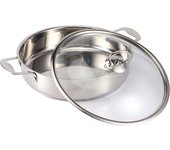 Olla de cocción de acero inoxidable con fondo compuesto de 28 x 7 cm y tapa, accesorios de cocina
