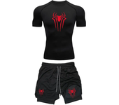 Men's Workout Compression Set Y2K Spider Printed Gym Tshirts Breathable Running Shorts Quick Dry Sports Rash Guard Sportwear Set