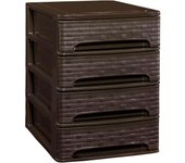 COM-FORT HOUSE  Cajonera Apilable de Plástico  Modelo Bambú  Color Wengue  Modelo de 4 Cajones