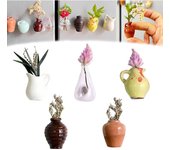 Mini jarrones magnéticos para nevera, mini jarrones magnéticos de cerámica, flor de cerámica 3D (8 piezas)