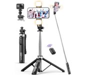 Palo Selfie Tripode con 2 Luces, Tripode para Movil 135CM Extra Largo con Control Remoto Desmontable, Selfie Stick con 1/4 de Tornillo Compatible con iPhone 15 14 13 12 11/Android/Gopro/Camara