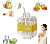 Cubitera, máquina de hielo 2 en 1, bandeja para cubitos de hielo y botella de agua con tapa y recipiente, bandeja de cubitos de hielo fácil de abrir, bandeja para palitos de hielo, almacenamiento de hielo para whisky, cócteles, té y café (L)