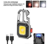 Mini Portable LED Keychain Flashlight Built-in 500mAh Battery Type-C Charging Outdoor Camping Emergency Safety Hammer Work Lamp