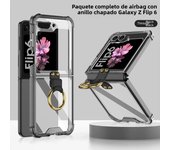 Electroplated Transparent Airbag Ring Phone Case for Samsung Galaxy Z Flip 6 5 Flip6 Flip5 5G Stand Shockproof Cover