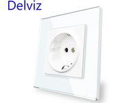 Delviz Toughened Glass Switch, White Crystal Panel 16A Power Outlet,1 Gang 2 Way Push Button Switch, EU Standard Wall USB Socket