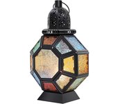 Farol marroquí de metal Lewondr, farol retro para jardín al aire libre, portavelas de hierro, luz marroquí para velas, decoración oriental para el hogar, color negro y color