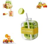 Cubitera, 2 en 1, con tapa y recipiente, moldes flexibles de silicona para hielo, bandeja para palitos de hielo, ideal para deportes y botellas de agua (verde, 800 ml)