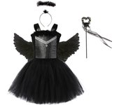 Halloween nuevo ángel negro cos niñas gasa negra pequeño diablo falda esponjosa vestido de princesa disfraz infantil conjunto de cuatro