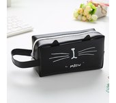 Kawaii Cat Pencil Case Large Capacity Cute Potable Storage Bag PU Leather School Stationery Supplies