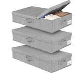 mepure Underbed Storage Boxes – 3 Pack Fabric Storage Bags, 50L Under Bed Storage Box with Lids and Zips, Foldable Clothes Organiser for Bedding, Quilts, Toys, Shoes – Grey