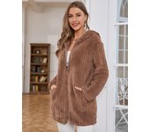 Fitaylor Autumn Winter Womens Fuzzy Fleece Sherpa Jacket Zip Up Hooded Cardigans with Pockets