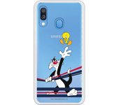 Funda original compatible con Samsung Galaxy A20E - Sylvestre y Piolin azul y rojo