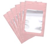Bolsas de aluminio, paquete de 100, bolsas de aluminio con cierre hermético de Mylar de color rosa con ventana transparente, 8 x 13 cm