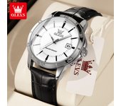 OLEVS Men's Watches Top Brand Original Quartz Watch for Man Waterproof Leather Strap Calendar Simple Fashion Daily Wear