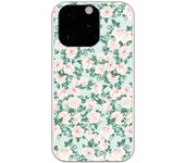Funda compatible con iPhone 13 Pro - Patron flores con fondo verde