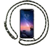 Tumundosmartphone Funda Colgante Transparente para Xiaomi Redmi Note 6 Pro con Cordon Verde / Dorado