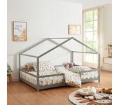Cama para niños Treviolo forma de casa pino 140x200 cm - Gris [en.casa]