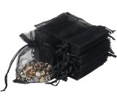 Bolsas de regalo de organza negra, 100 unidades, 8 x 10 cm, pequeñas bolsas de malla para joyas, bolsas de regalo de fiesta con cordón para bodas, baby showers y Navidad