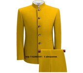 XS-5XL Formal Men's Busines 2 Pieces Blazer+Pants Stand Lapel Pants 2024 Mens Jacket Flat Suit Slim Fit Coat Groomsmen Party