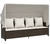 vidaXL Tumbona con capota y cojines ratán sintético Negro y crema, Marrón y crema, Gris Sillas de Exterior Ideal para jardín, playa, piscina, terraza Tumbona Piscina Tumbonas Playa Tumbonas Jardín Exterior