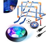 3in1 Flotante Fútbol Hockey Pelotas Juego de Juguetes para Niños Luz de LED Estrella Noche USB Recargable Aire Flotar Interior Juegos Deportivos al Libre 2 Goles EVA Bumper Regalo para 6-16 Niñ