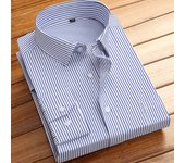 Cotton Men's Classic Long Sleeve Striped Basic Dress Shirts Single Patch Pocket Formal Business Standard-fit Office Social Shirt