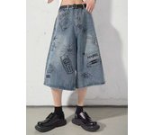Summer Men Shorts Hip Hop Pockets Straight Wide Length Male Painted Harajuku Jeans Baggy Loose Cool Streetwear Short Pants