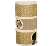 PawHut Tonel Rascador para Gatos con 3 Niveles Barril de Rascado con Plataforma Cama Cómoda 37,5x37,5x70 cm Marrón Claro y Beige