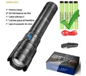 High Power Tactical Rechargeable LED Zoom Flashlight Long Range Very Powerful Lantern USB Charging Lamp Torch with Indicator