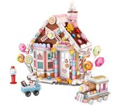 Minibloques de construcción: casa de jengibre navideña, tienda de dulces con camión de chocolate, locomotora de helados, kits de juguetes de exhibición creativos, microladrillos