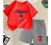 Cool Spider Man Fun Print Summer Cotton T-shirt+Shorts Boys and Girls 2-12 Year Old Round Neck Casual Children's Baby Casual Set