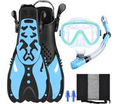 Zenyth Gafas de Buceo para niños, fully Seco snorkel, aletas para niños, snorkel, juego de snorkel de Tres piezas, Azul Cielo