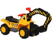 HOMCOM 4 en 1 Excavadora Juguete para Niños +18 Meses Tractor Infantil con Pala Caja Oculta de Almacenaje Aro de Baloncesto Volante Giratorio 98x30x46 cm Amarillo