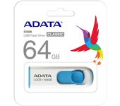 ADATA C008 64GB USB 2.0 Blanco/Azul - Diseño Elegante y Sin Tapa