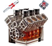 Botella de whisky con motor V8, termo con motor V8, decantadores de licor de tequila, whisky, bourbon y coñac, decantador creativo de cristal con motor, elegante decoración para el bar del hogar, taza de café para amantes de los coches (2 unidades - 1)
