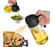 Dispensador y pulverizador de aceite 2 en 1 de 470 ml, botella pulverizadora de aceite para cocinar, cocina, ensalada, barbacoa negra, botella pulverizadora de aceite de oliva, dispensador de aceite para cocina