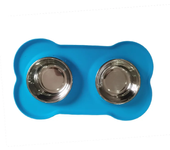 Silicone Bone Shape Pet dog Mat Double Bowl Durable Bite-Resistant Non-Deformable Food Water Feeder Stainless Steel Feeding Bowl