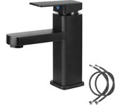 Grifos Monomando para Lavabos de Baño, Grifo Bañera Alto Cascada Negro, Agua Fría y Caliente with Dos Mangueras