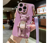 Plating Cover Quicksand Bear Stand Bracelet Strap Lanyard Phone Case For iPhone 15 14 13 12 11 Pro Max 7 8 Plus Phone Case