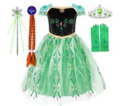 2024 Toddler Green Anna Princess Gown Frozen Cosplay Birthday Party Kid Snow Queen Anna Floral Dress Girl Carnival Purim Apparel