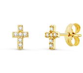 Pendientes Oro 9k niña 6 mm. Cruz 6 diamantes 0.01ct.