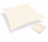 Toldo Vela de Sombra impermeable de 3x3 m, rectangular, color crema, para Exterior, con Protección UV, para Cenadores, Jardines y patios.