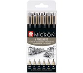 Talens sakura estuche de 6 rotuladores permanentes pigma micron fineliner negro