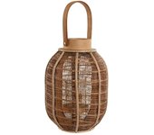 Dcasa - Farol portavela de rattan natural de Ø 22x22x32 cm