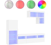 Mueble TV combinadoMuebles de TV de pared con LED 6 pzas madera ingeniería blanco