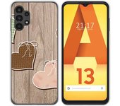 Funda Silicona para Samsung Galaxy A13 4G diseño Corazones Madera Dibujos