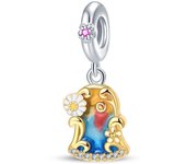 New In 925 Silver-Plated Art Flowers Oil Painting Charms Beads Pendant Fit Pandora Original Bracelets DIY Birthday Jewelry Gift