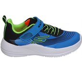 SKECHERS | Zapatillas Skechers Microspec Advance para Niño – Deportiva en Color Azul, Negro y Verde – Sneakers con Cordones y Velcro – Adaptive Closure – Apto para Lavadora – Cómodas y Versátiles – Modelo 403926N-BLLM