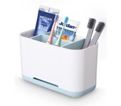 Soporte para cepillo de dientes, soporte para pasta de dientes y cepillo de dientes eléctrico con 2 divisores ajustables y base antideslizante (blanco)